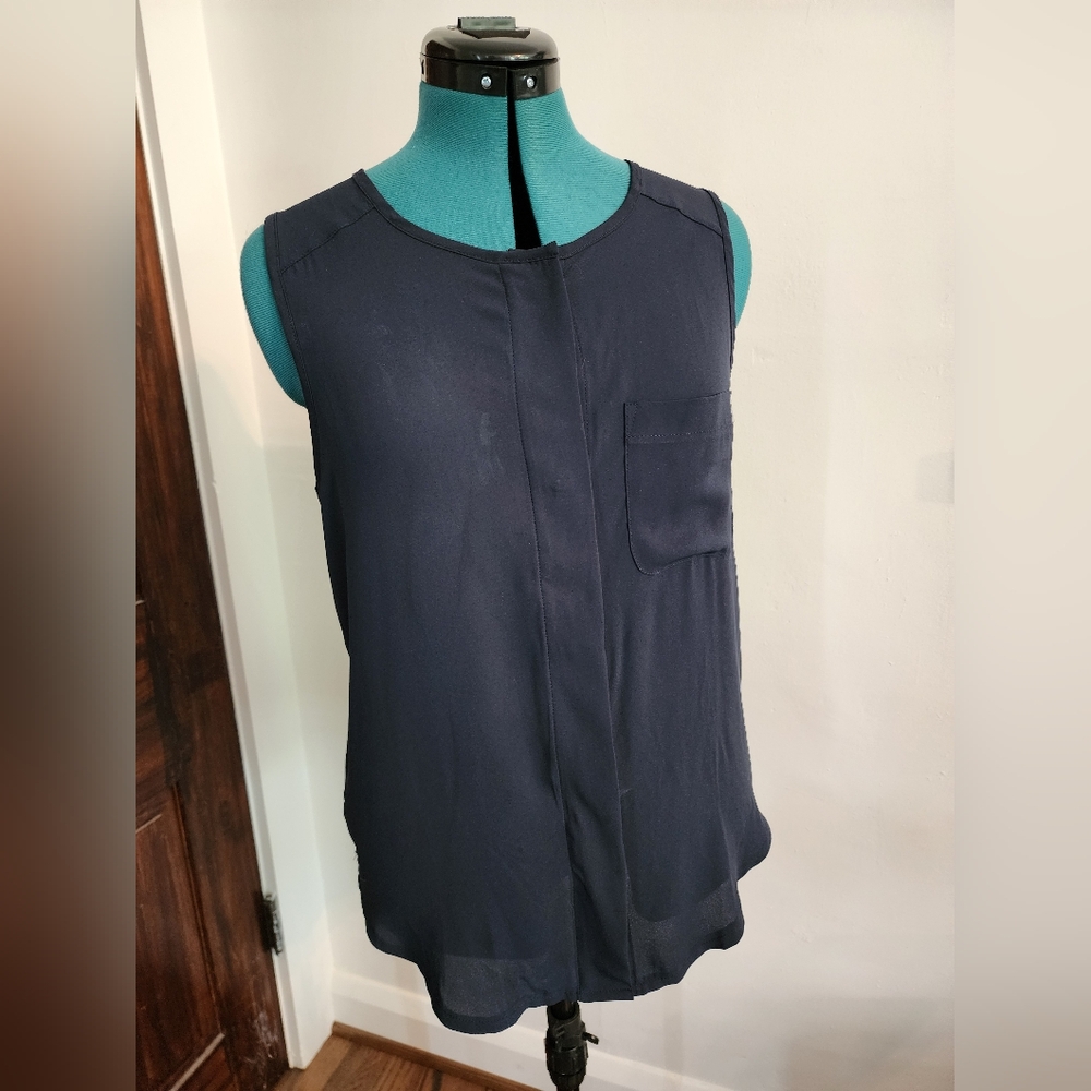 LOFT Sleeveless Multimedia Covered Button Blouse